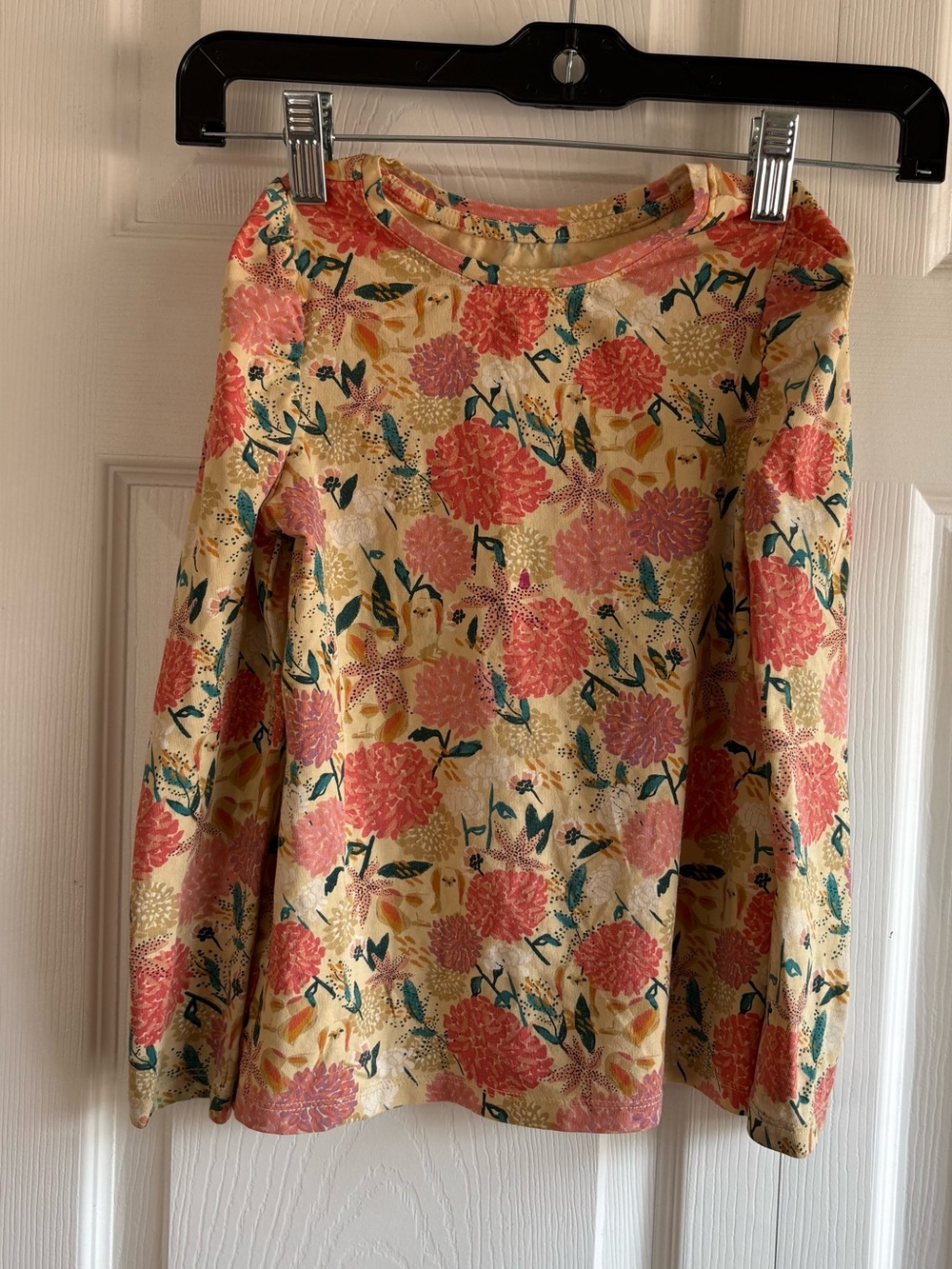Tea Collection Long Sleeve Top Novelty Dog Floral Tan Pink 6 Puff Shoulder